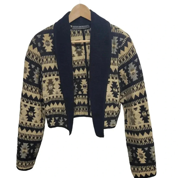 Vintage 1990s Aztec Southwest Cropped Open Front Jacket Large - Picture 1 of 5